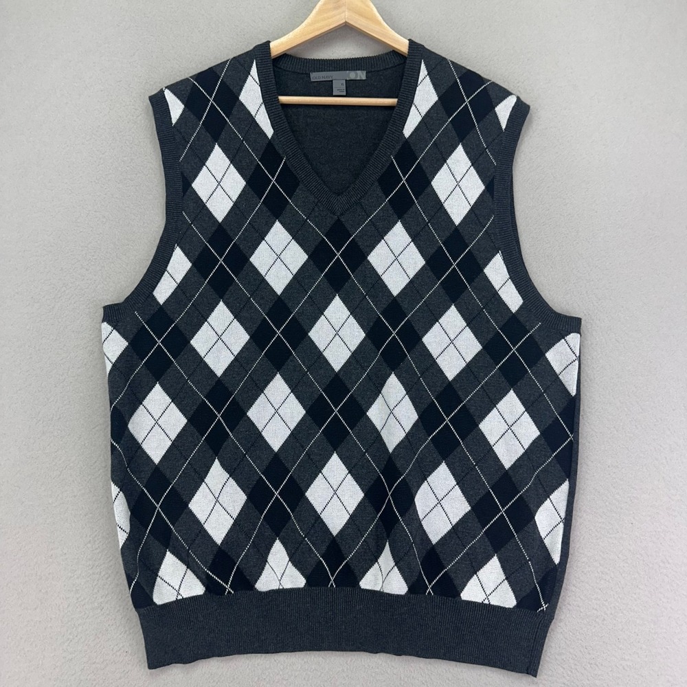 Vintage Y2K Old Navy Sweater Vest Mens XL Argyle Punk Goth Emo V-Neck